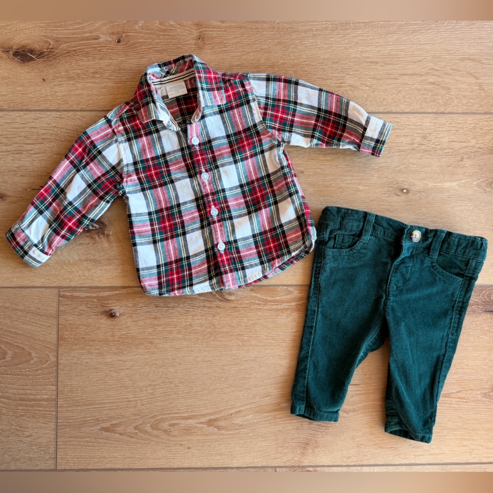 Edgehill Collection Christmas Plaid baby Shirt and matching corduroy pants